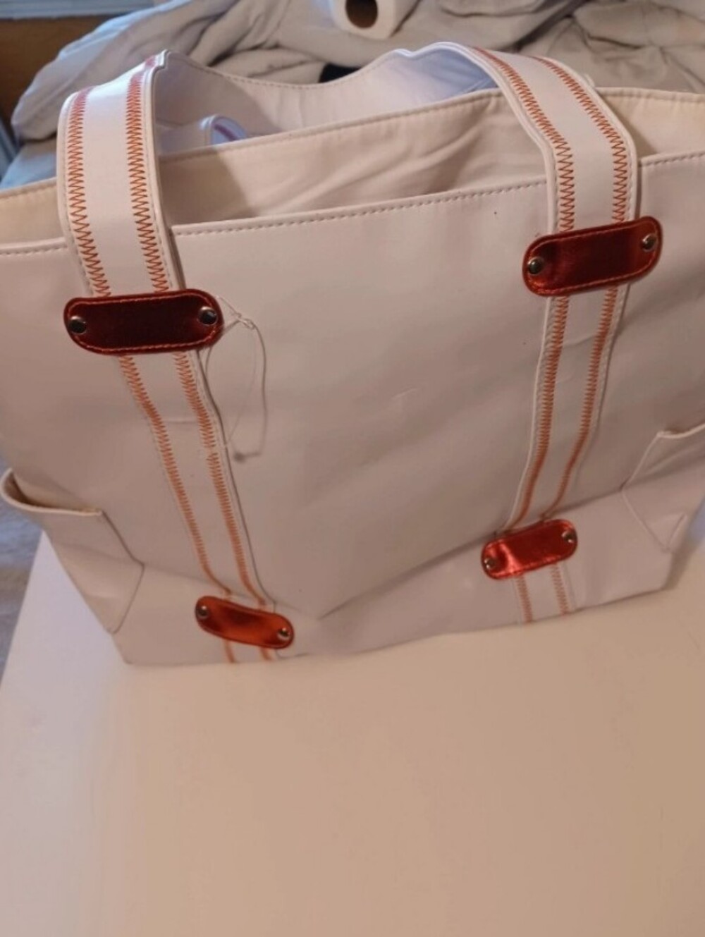 Rare Institut Esthederm Paris Tote Bag Orange Stitching and Metallic Accents